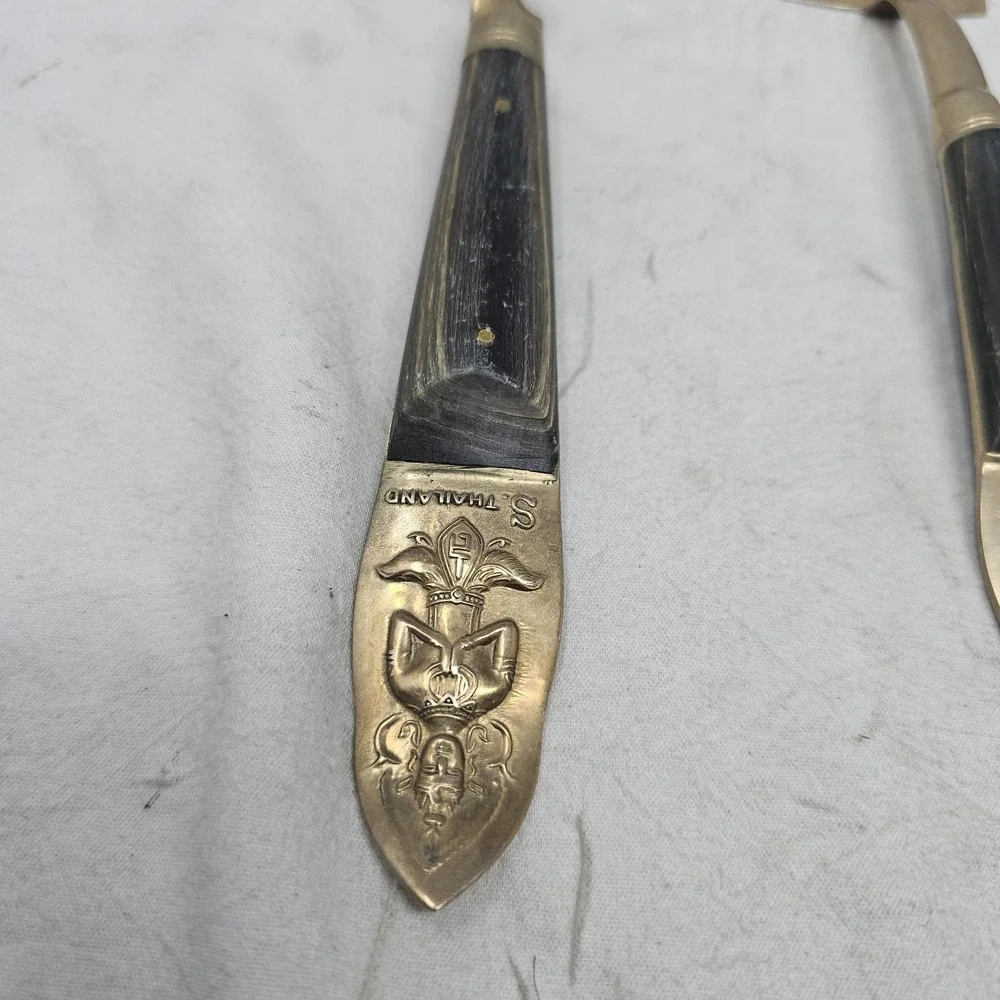 Vtg  Siam Thailand Brass  serving Fork & 2  Spoon, Pie Servire, Meat Server‎